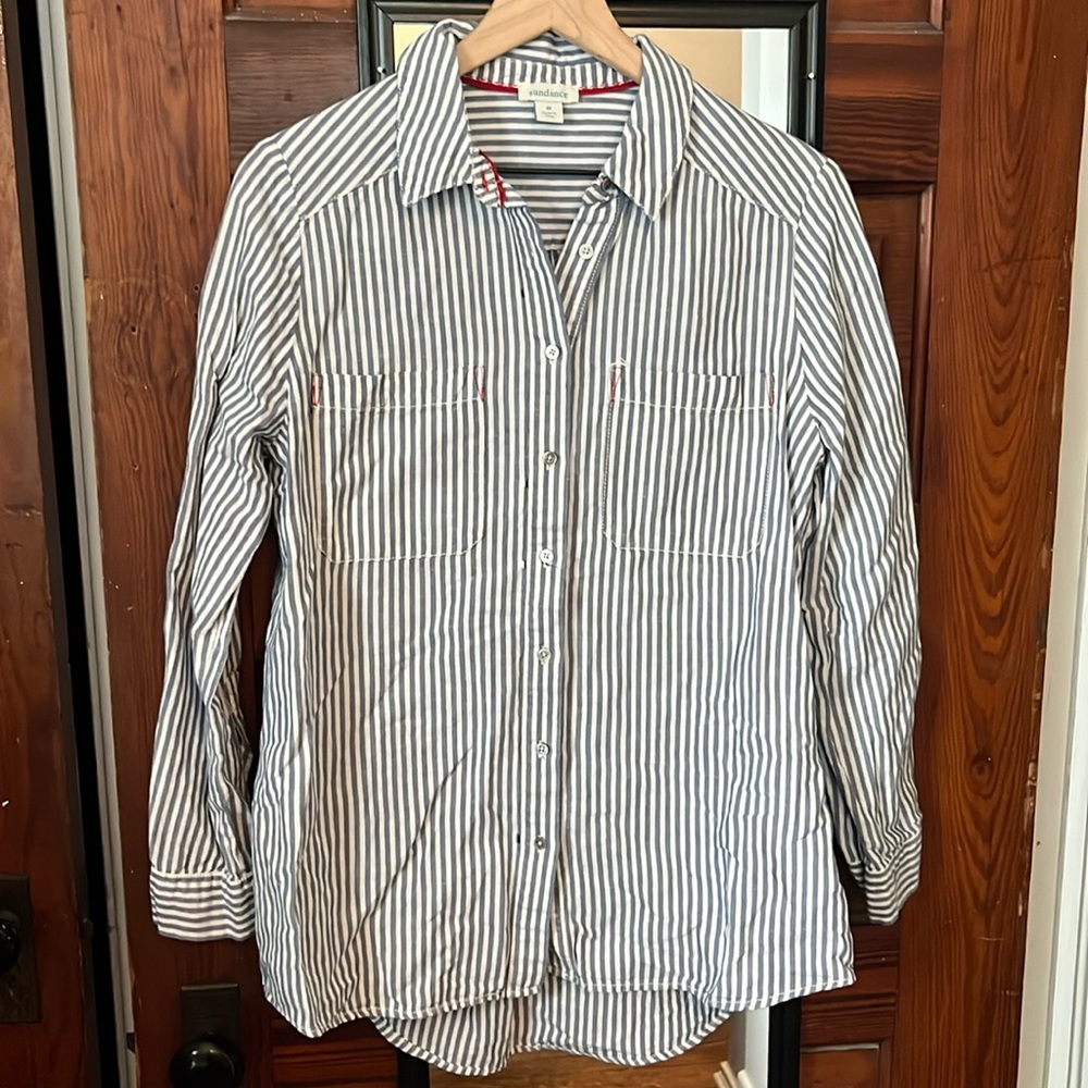 Sundance Linen Button Up Striped Size Medium - image 1